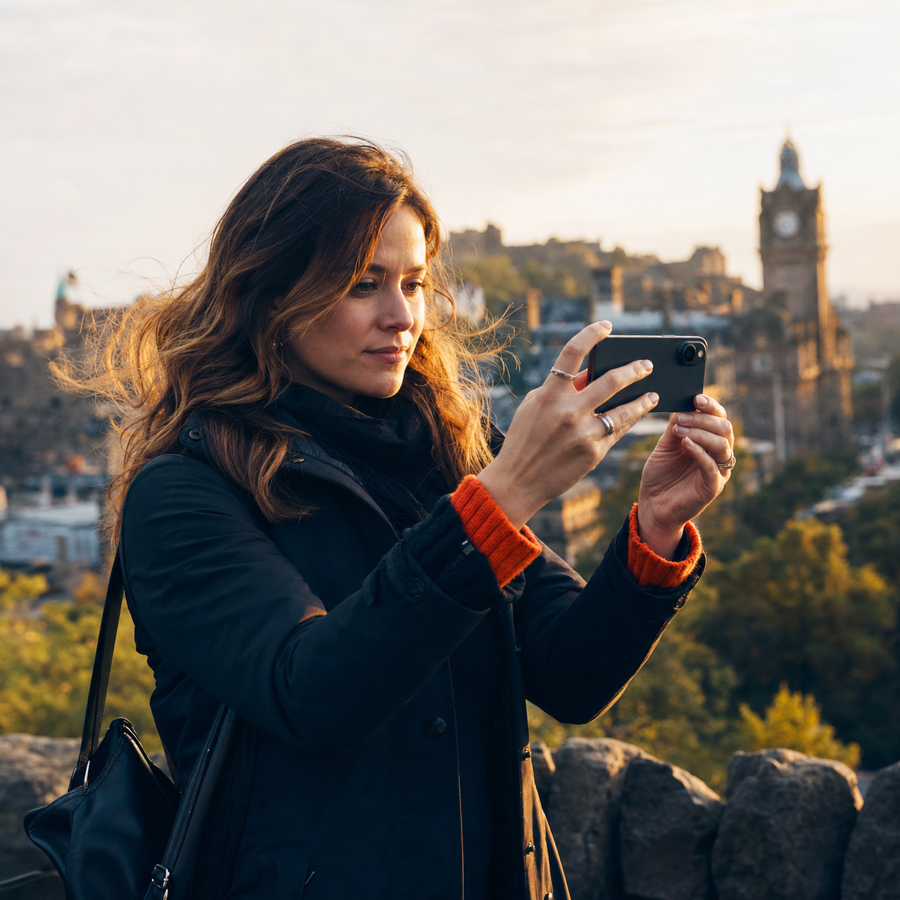 A creator taking photos and video with an iPhone