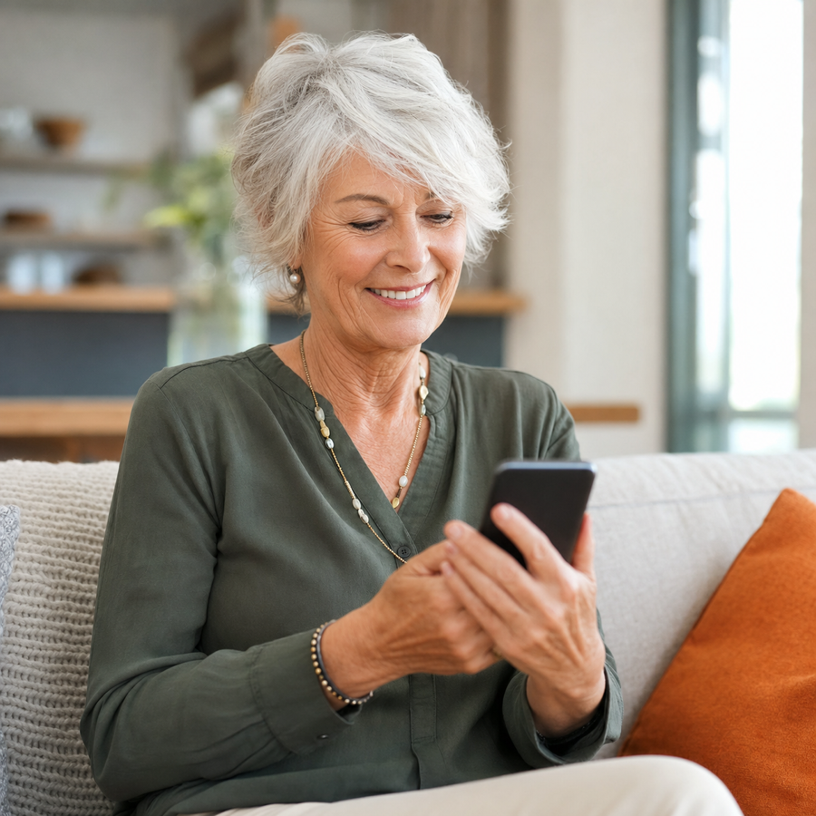 A parent or grandparent using an iPhone
